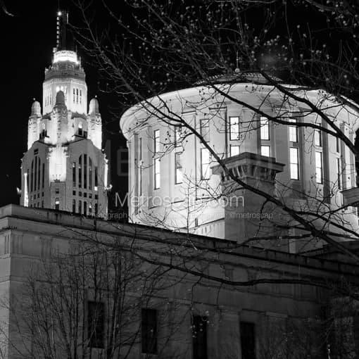 The Statehouse Rotunda and Top of LeVeque Tower -- Columbus Black and White Photos