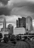 Vertical Storm Clouds over the Downtown Columbus Skyline black and white Photography