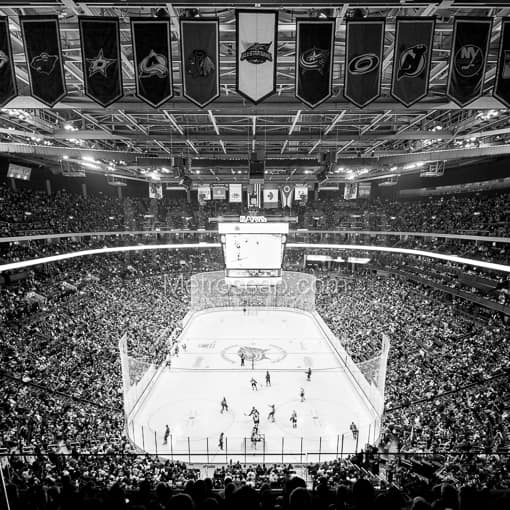 Team Banners above the Ice in Nationwide Arena -- Columbus Black and White Photos