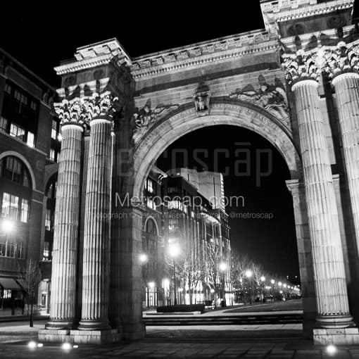 The Union Station Arch in the Arena District -- Columbus Black and White Photos