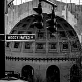 Square Woody Hayes Drive outside of Ohio Stadium black and white Photos
