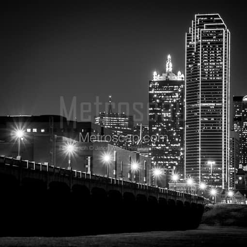 Commerce Street in Dallas Texas at Night -- Dallas Black and White Photography