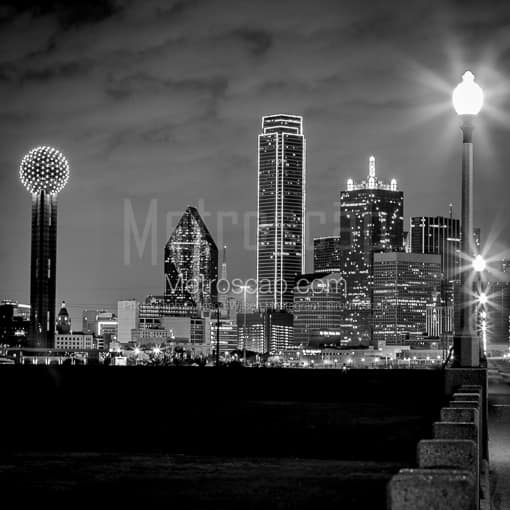 The Dallas Texas Skyline at Night -- Dallas Black and White Photography
