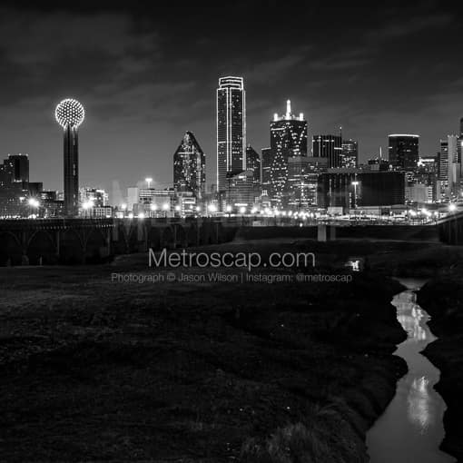 Dallas Black and White Photography of The Dallas Skyline from the Trinity River Flood Plain The Dallas Skyline from the Trinity River Flood Plain -- Dallas Black and White Photography