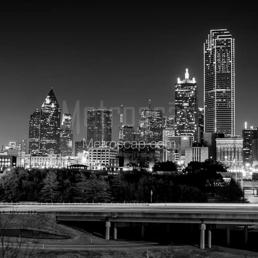 Dallas Black and White Photography of The Downtown Dallas Skyline Overlooking the Stemmons Expressway The Downtown Dallas Skyline Overlooking the Stemmons Expressway -- Dallas Black and White Photography