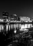 Vertical The Dayton Skyline on the Great Miami River black and white Photos