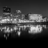 Square Downtown Dayton Skyline from Riverside Drive landscape black and white Photography