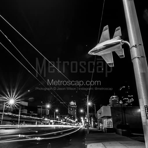 A Fighter Jet Street Lamp in Downtown Dayton -- Dayton Black and White Photos