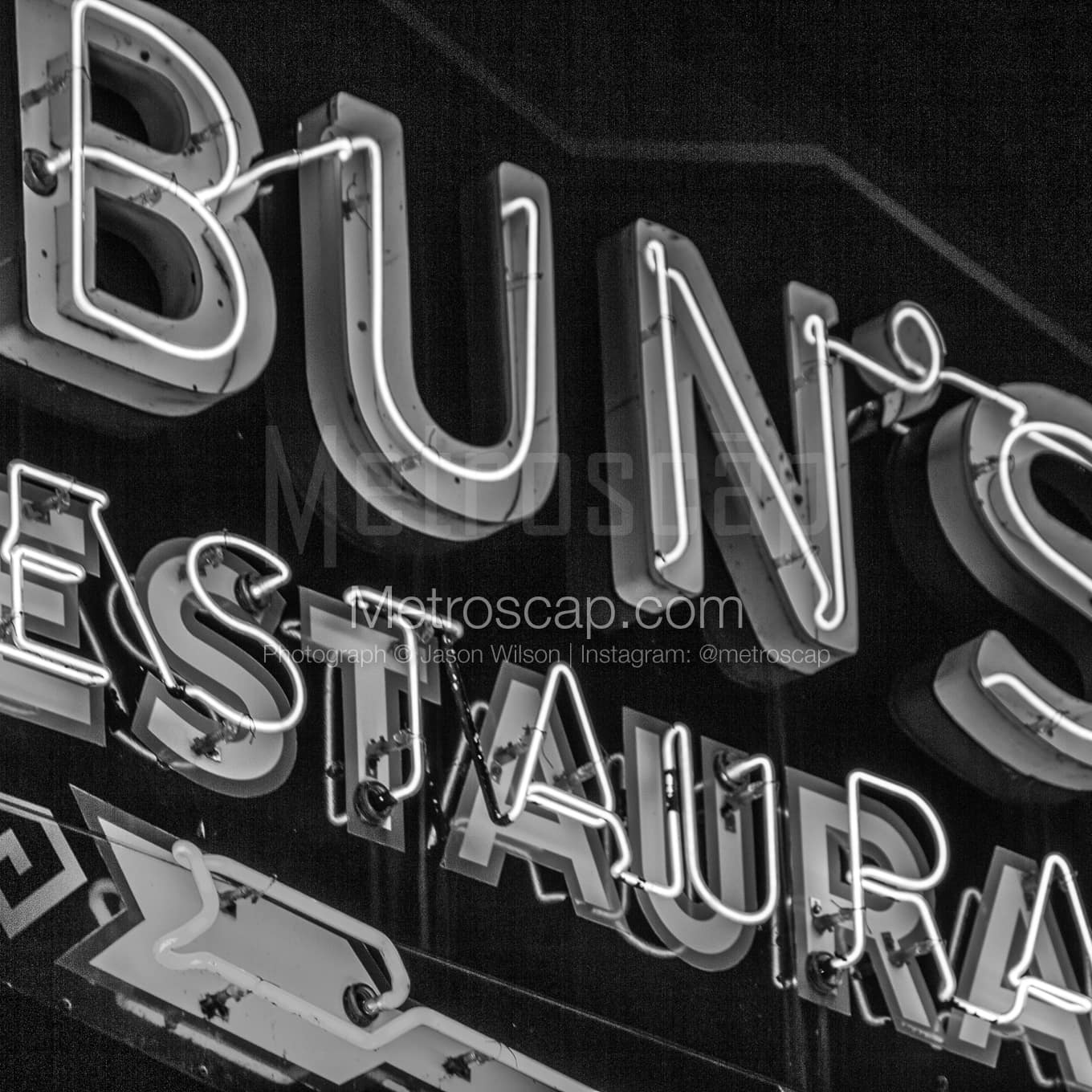Buns Restaurant Neon Sign black and white Pictures square crop