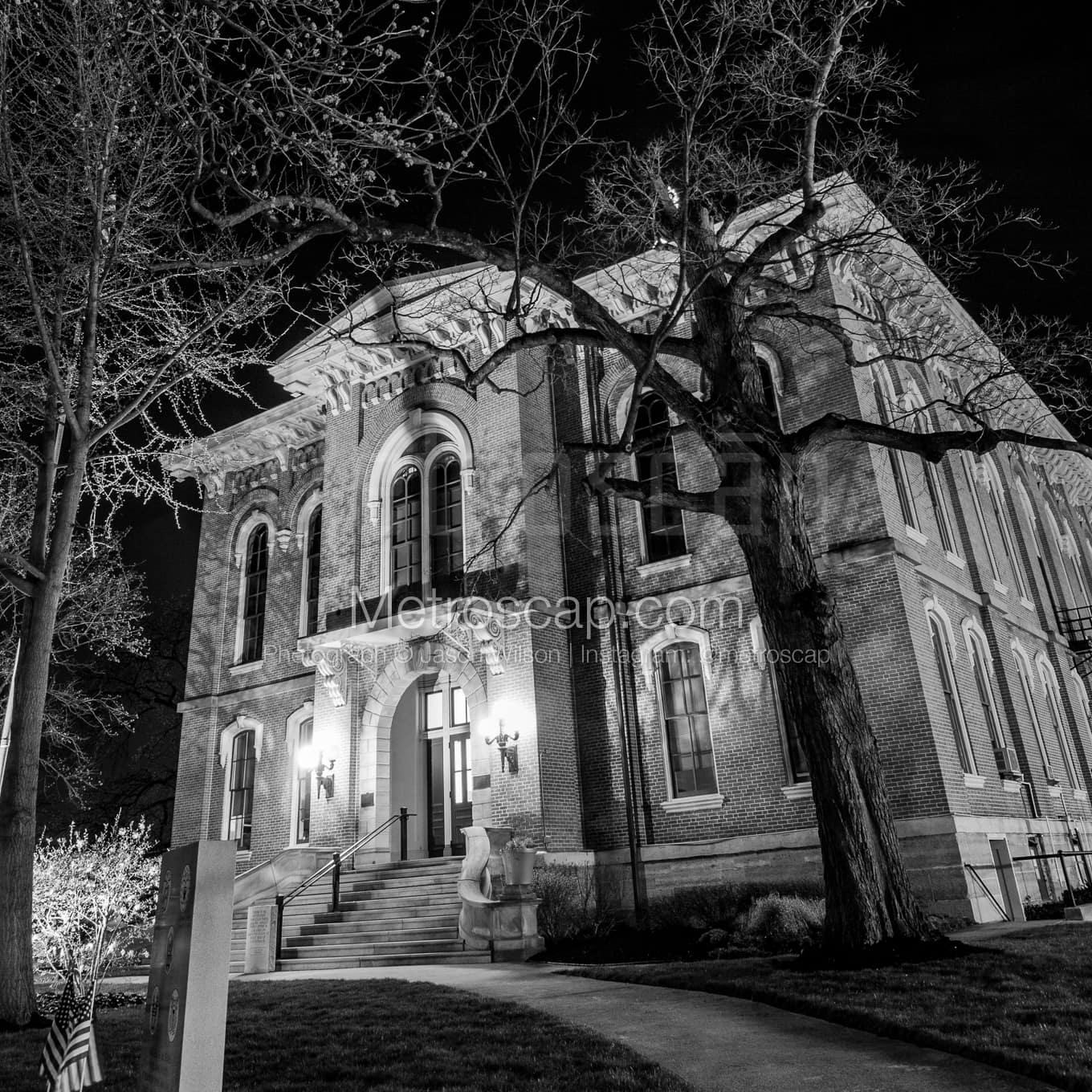 The Delaware County Ohio Court House on Sandusky Street black and white Photography square crop