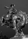 Vertical The Bucking Bronco Statue in Denver landscape black and white Photography