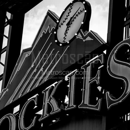 The Colorado Rockies Sign -- Denver Black and White Photography