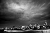 Horizontal Clouds Sweep over the Denver Skyline landscape black and white Photography
