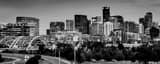 Panoramic The Denver Skyline and I-25 at Dusk landscape black and white Photography
