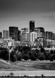 Vertical The Denver Skyline and I-25 at Dusk landscape black and white Photography