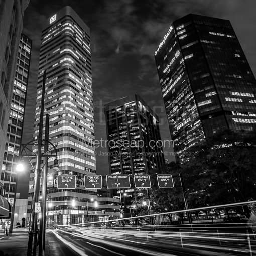 The Intersection of Broadway and 17th in Downtown Denver -- Denver Black and White Photography