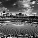 Square Coors Field and Downtown Denver from the Center Field Bleachers at Coors Field landscape black and white Photography
