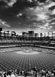 Vertical Coors Field and Downtown Denver from the Center Field Bleachers at Coors Field landscape black and white Photography