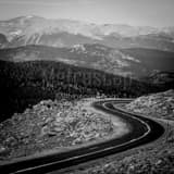 Square A Hairpin turn on Mt Evans Road Framed Photos