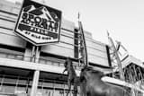Horizontal Mile High Stadium Broncos in the Creek landscape black and white Photography