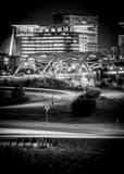 Vertical The Speer Boulevard Bridge over the Platt River landscape black and white Photography