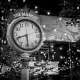 Square The Market Clock in Larimer Square landscape black and white Photography
