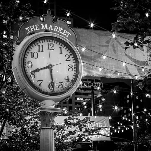 The Market Clock in Larimer Square -- Denver Black and White Photography
