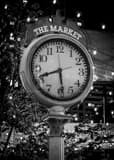 Vertical The Market Clock in Larimer Square landscape black and white Photography