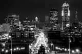 Horizontal Downtown Des Moines Skyline at Night from Capitol black and white Photographs