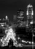 Vertical Downtown Des Moines Skyline at Night from Capitol black and white Photographs
