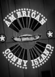 Vertical American Coney Island Sign landscape black and white Photography