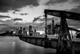 Horizontal A Boat Dock on the Detroit River landscape black and white Photography