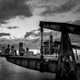 Square A Boat Dock on the Detroit River landscape black and white Photography