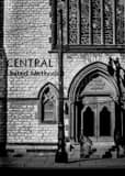 Vertical The Central United Methodist Church in Foxtown landscape black and white Photography