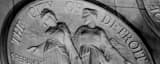 Panoramic The City of Detroit Seal at Night landscape black and white Photography