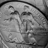 Square The City of Detroit Seal at Night landscape black and white Photography