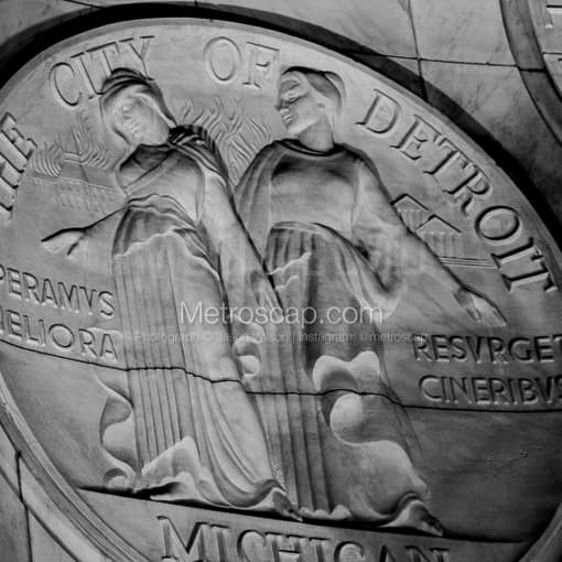 The City of Detroit Seal at Night -- Detroit Black and White Photography