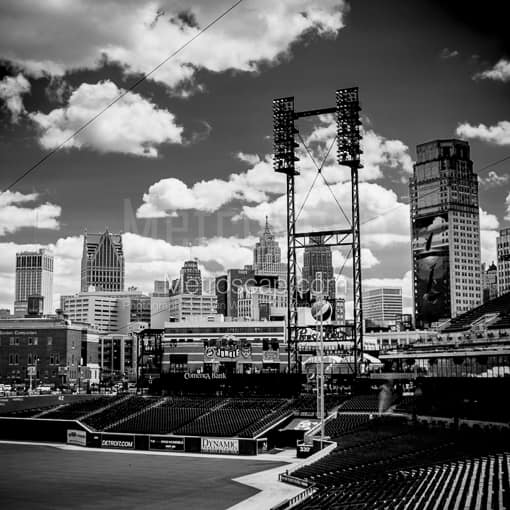 Comerica Park and the Detroit Skyline -- Detroit Black and White Photography