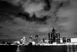 Horizontal Detroit Michigan Skyline from Windsor Ontario Canada landscape black and white Photography