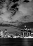 Vertical The Detroit Skyline on the Detroit River landscape black and white Photography