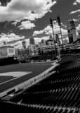 Vertical The Detroit Skyline from Comerica Park landscape black and white Photography