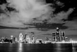 Horizontal The Detroit Skyline from Windsor Ontario landscape black and white Photography