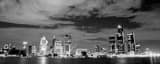 Panoramic The Detroit Skyline from Windsor Ontario landscape black and white Photography