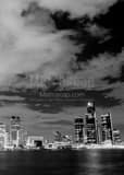 Vertical The Detroit Skyline from Windsor Ontario landscape black and white Photography
