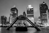 Horizontal The Detroit Skyline from Hart Plaza landscape black and white Photography