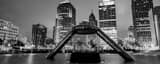 Panoramic The Detroit Skyline from Hart Plaza landscape black and white Photography