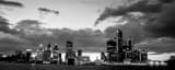 Panoramic The Detroit Skyline with Amazing Clouds landscape black and white Photography