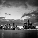 Square The Detroit Skyline with Amazing Clouds landscape black and white Photography
