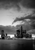 Vertical The Detroit Skyline with Amazing Clouds landscape black and white Photography