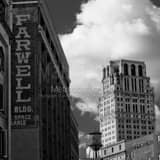 Square The Farwell Building and Broderick Tower landscape black and white Photography